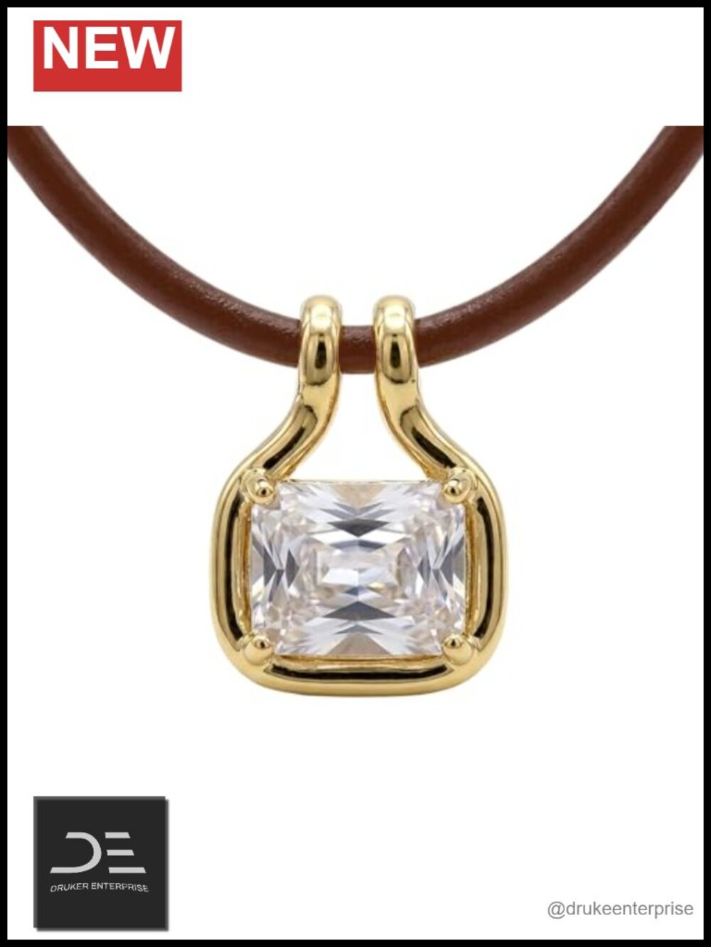 The M Naia Pendant Necklace 18K Gold-Plated Cubic Zirconia Leather Cord 16 inch